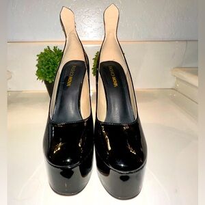 Fashion Nova black patent platform high heel pumps. Size 10.